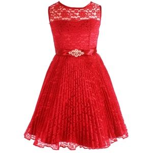 Little Girls Lace Christmas Rhinestones Junior Bridesmaid Flower Girl Dress Red